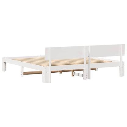 Bed Frame with Headboard White 200 x 200 cm Solid Pine Wood