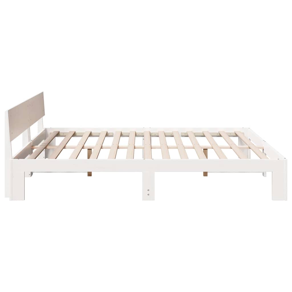 Bed Frame with Headboard White 200 x 200 cm Solid Pine Wood