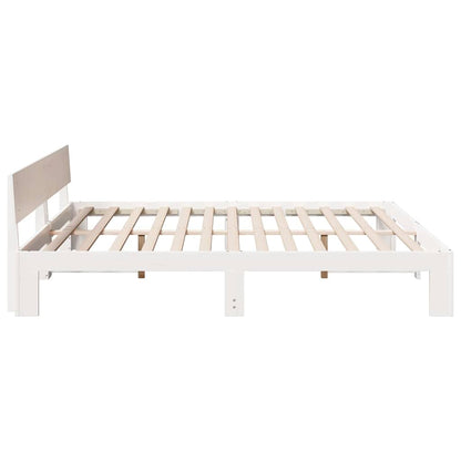 Bed Frame with Headboard White 200 x 200 cm Solid Pine Wood