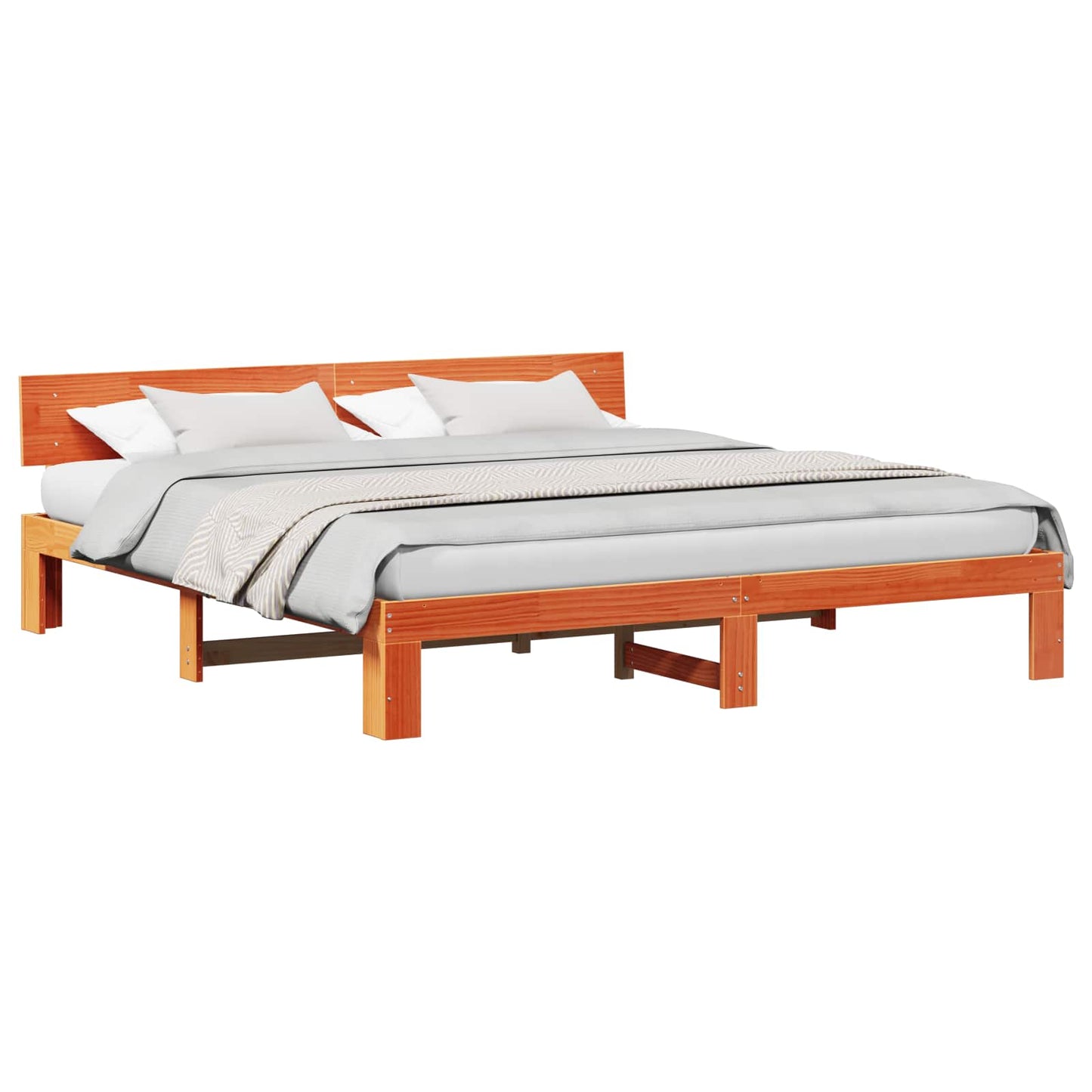 Bed Frame with Headboard Wax Brown 200 x 200 cm Solid Pine Wood