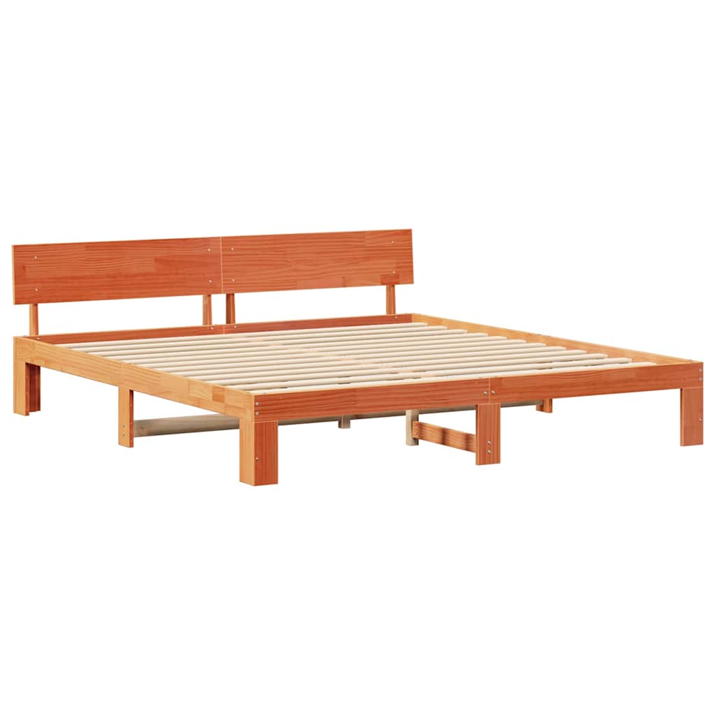 Bed Frame with Headboard Wax Brown 200 x 200 cm Solid Pine Wood