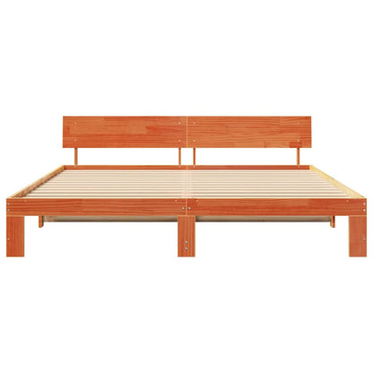 Bed Frame with Headboard Wax Brown 200 x 200 cm Solid Pine Wood