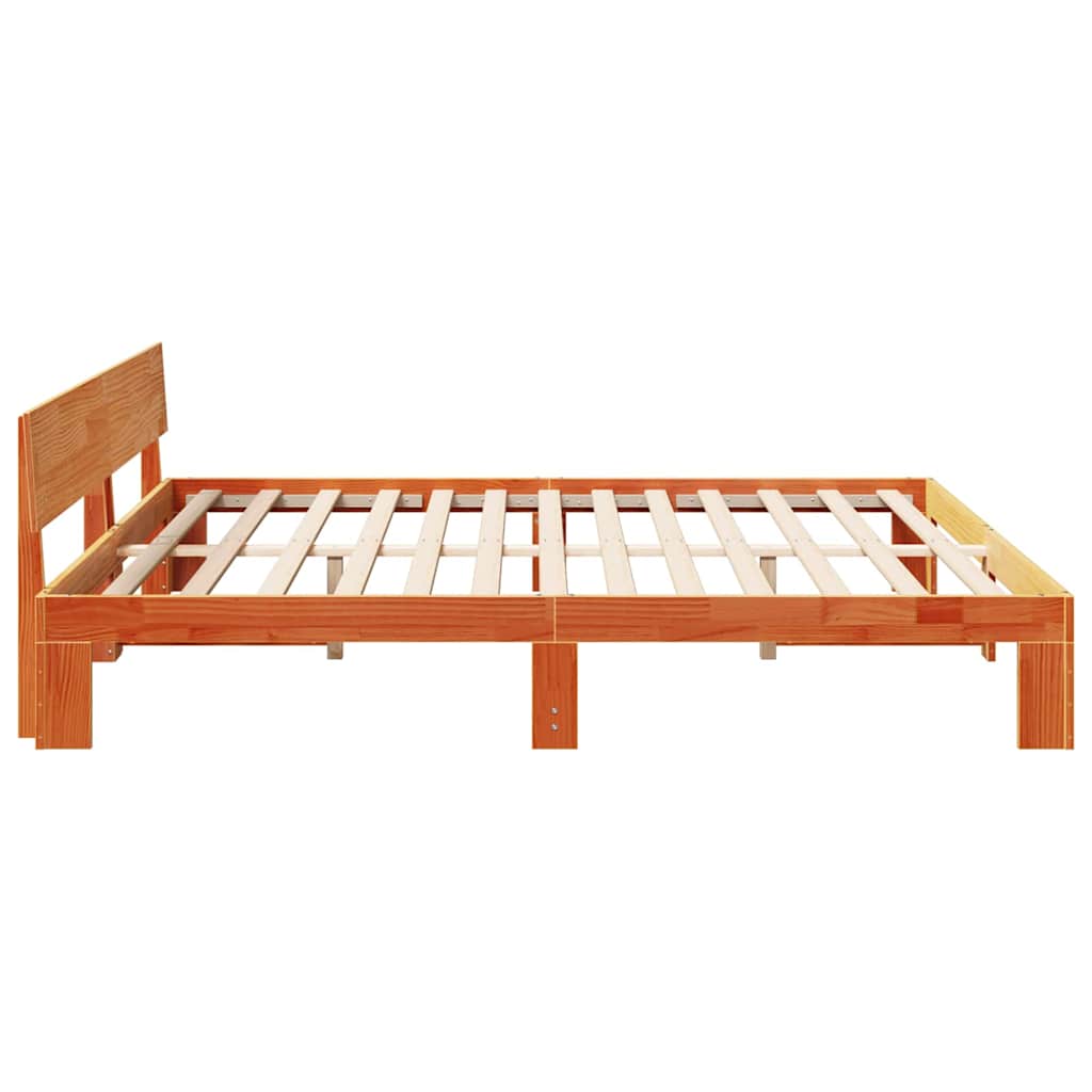 Bed Frame with Headboard Wax Brown 200 x 200 cm Solid Pine Wood