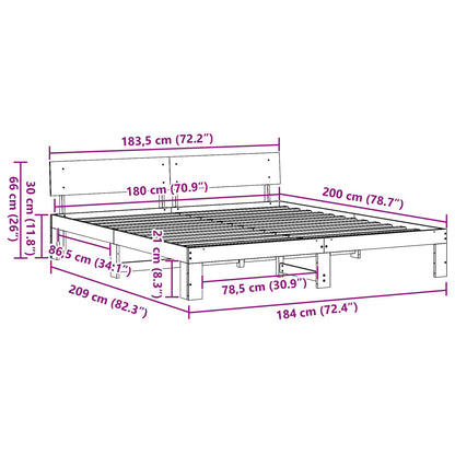 Bed Frame with Headboard White 180 x 200 cm Solid Pine Wood