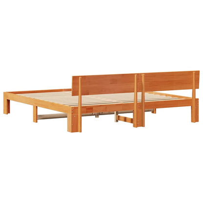 Bed Frame with Headboard Wax Brown 180 x 200 cm Solid Pine Wood