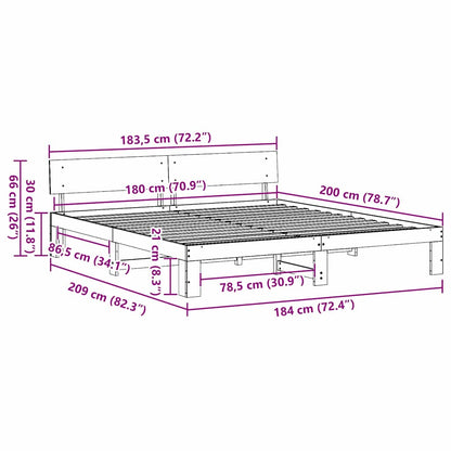 Bed Frame with Headboard Wax Brown 180 x 200 cm Solid Pine Wood