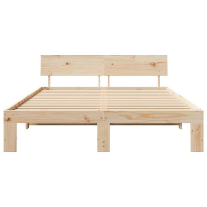 Bed Frame with Headboard Natural 160 x 200 cm Solid Pine Wood