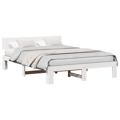 Bed Frame with Headboard White 160 x 200 cm Solid Pine Wood