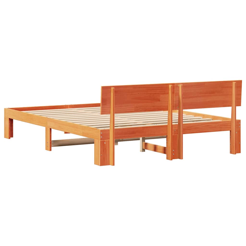 Bed Frame with Headboard Wax Brown 160 x 200 cm Solid Pine Wood