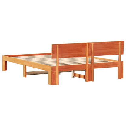 Bed Frame with Headboard Wax Brown 160 x 200 cm Solid Pine Wood