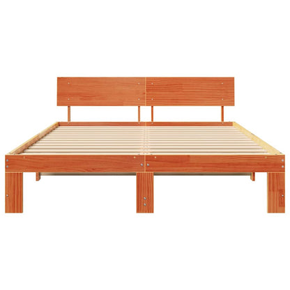 Bed Frame with Headboard Wax Brown 160 x 200 cm Solid Pine Wood