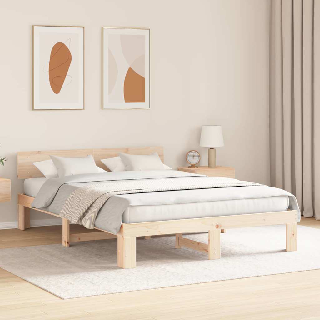 Bed Frame with Headboard Natural 150 x 200 cm Solid Pine Wood