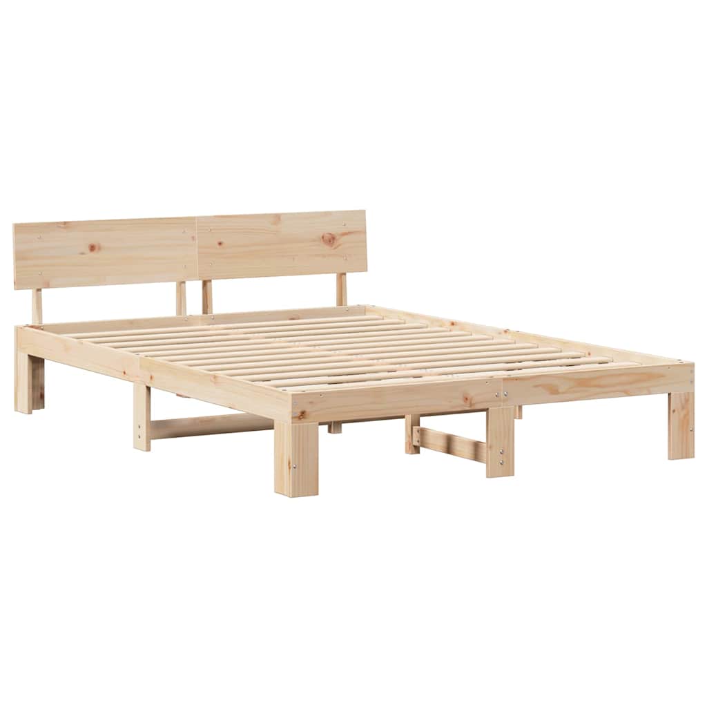 Bed Frame with Headboard Natural 150 x 200 cm Solid Pine Wood