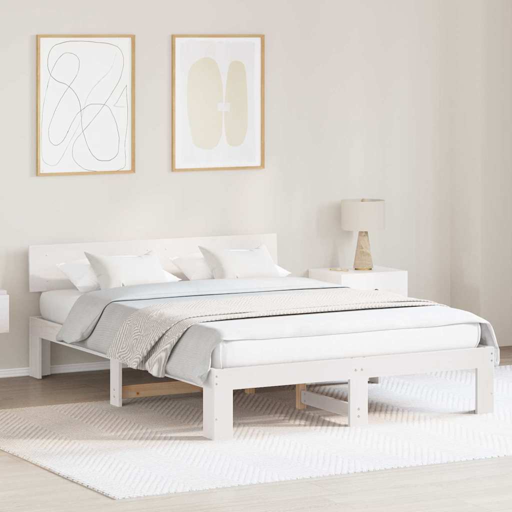 Bed Frame with Headboard White 150 x 200 cm Solid Pine Wood