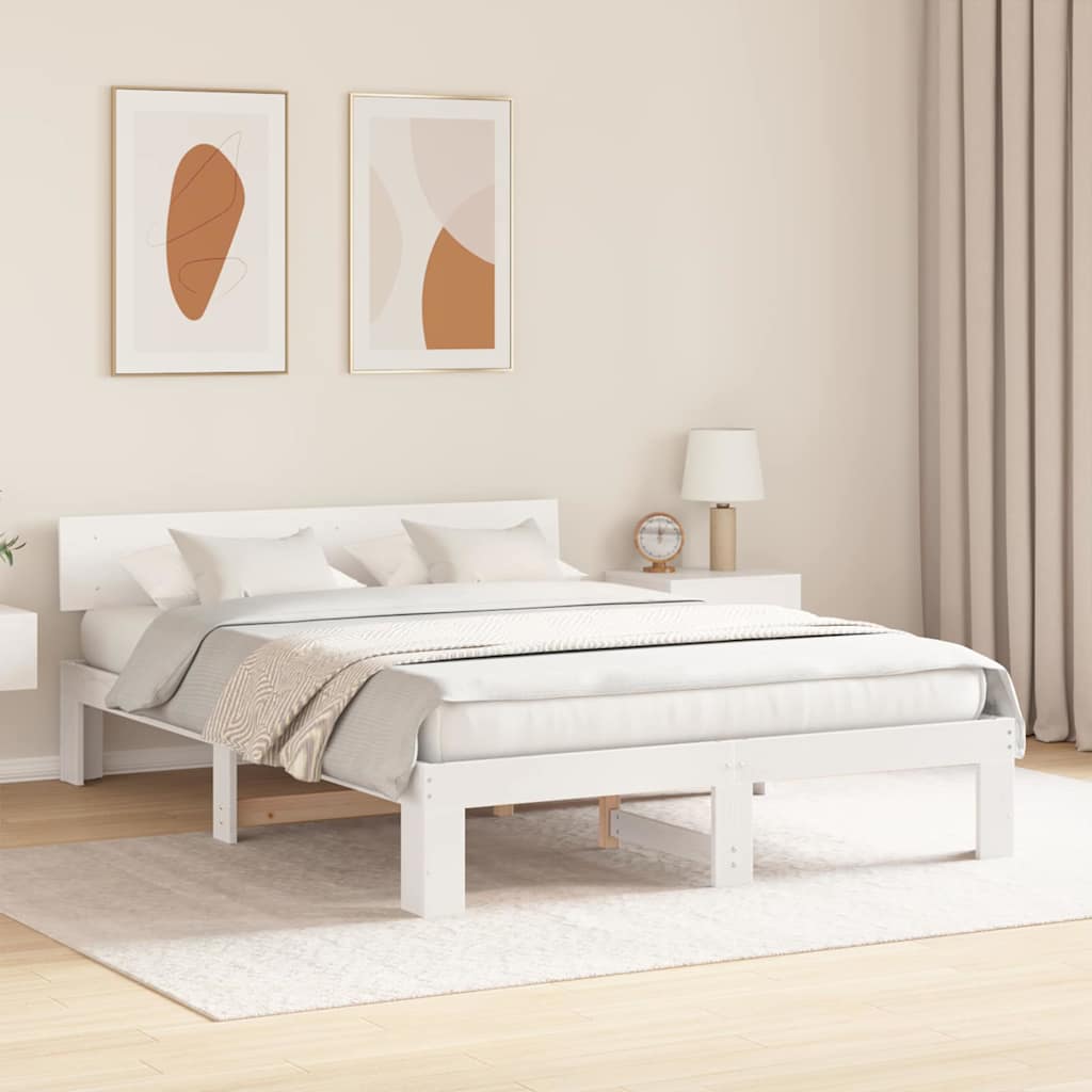 Bed Frame with Headboard White 150 x 200 cm Solid Pine Wood