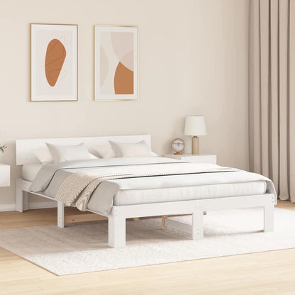 Bed Frame with Headboard White 150 x 200 cm Solid Pine Wood
