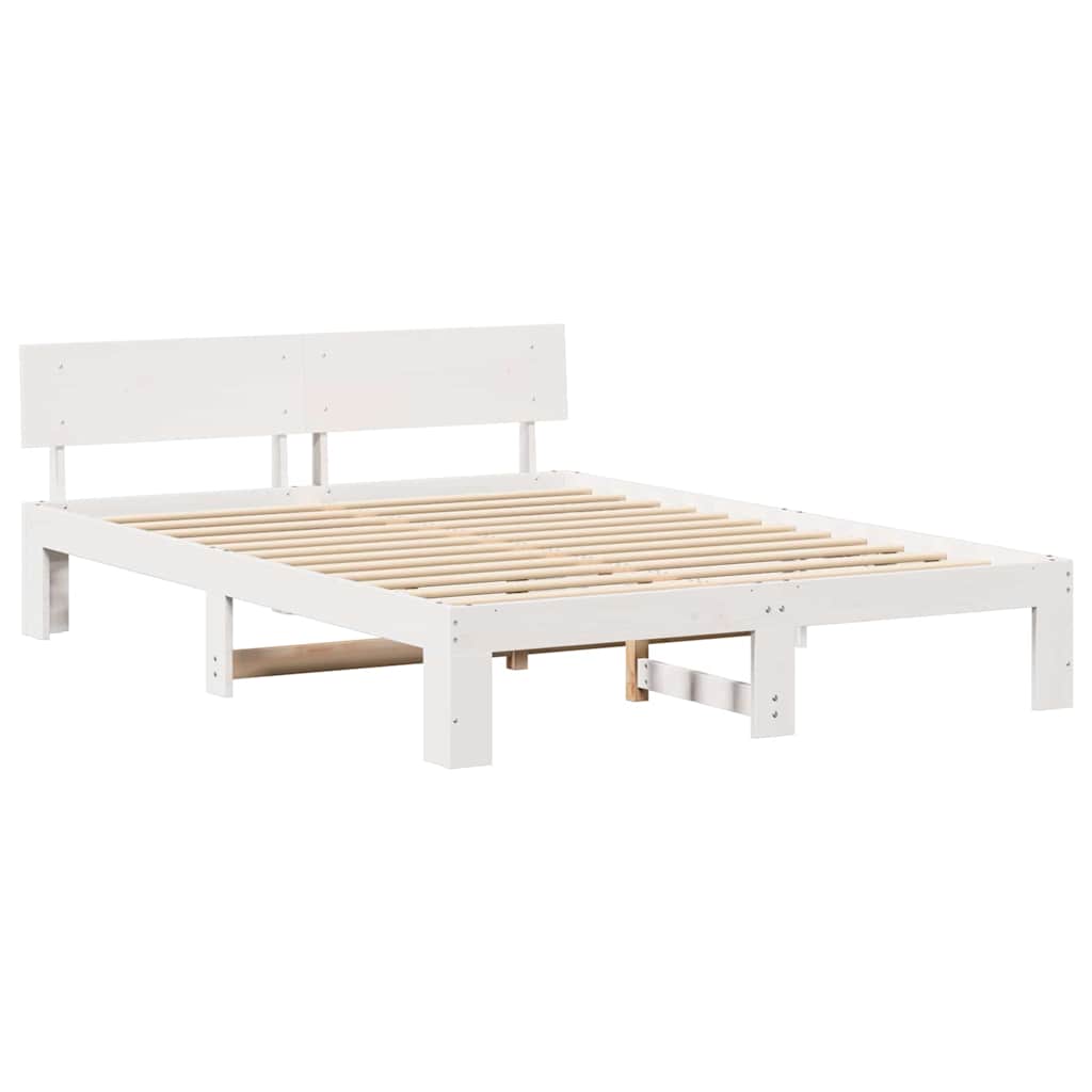 Bed Frame with Headboard White 150 x 200 cm Solid Pine Wood