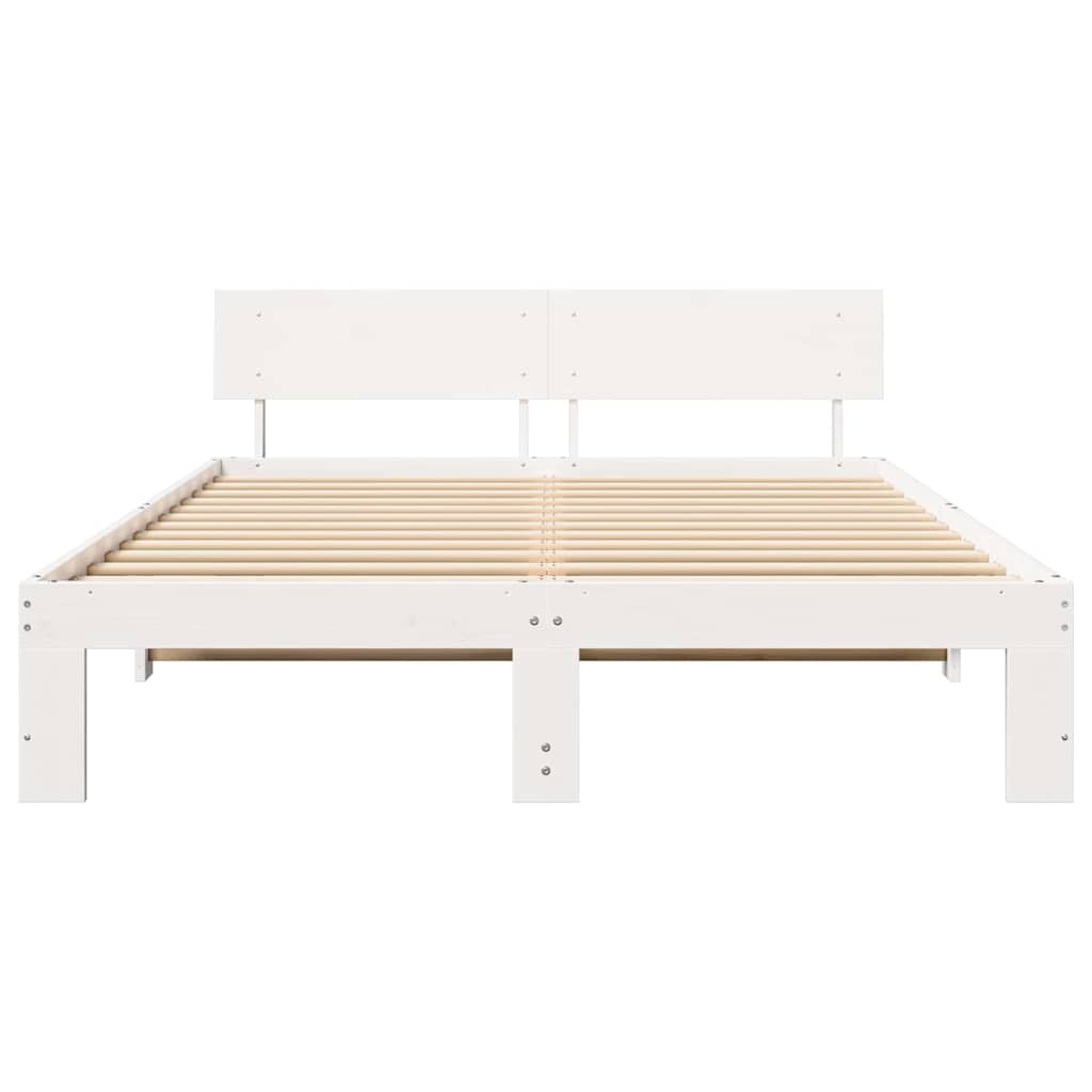 Bed Frame with Headboard White 150 x 200 cm Solid Pine Wood