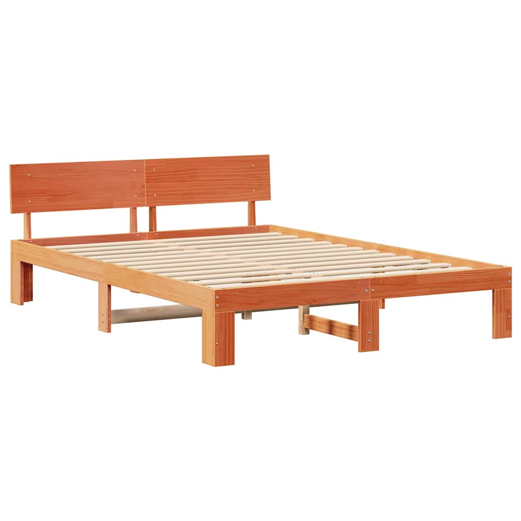 Bed Frame with Headboard Wax Brown 150 x 200 cm Solid Pine Wood