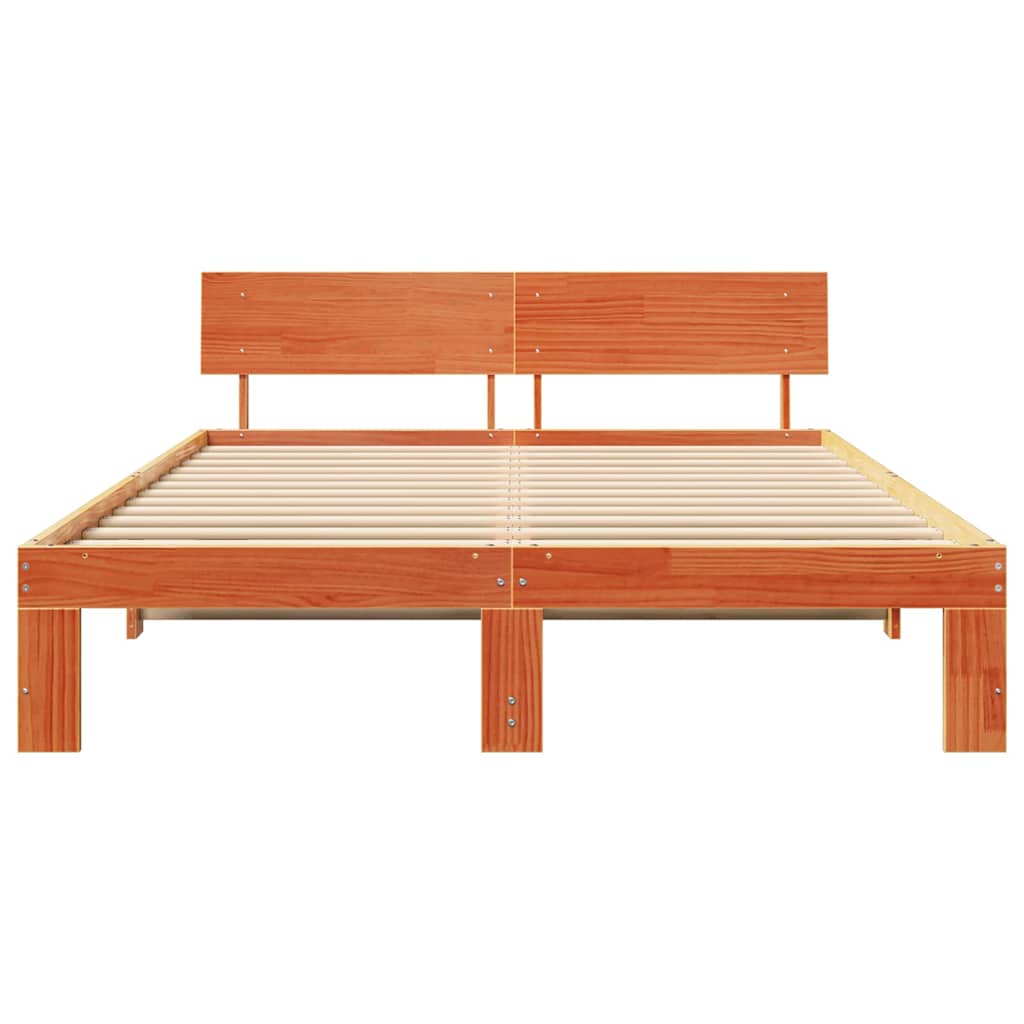 Bed Frame with Headboard Wax Brown 150 x 200 cm Solid Pine Wood