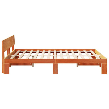 Bed Frame with Headboard Wax Brown 150 x 200 cm Solid Pine Wood