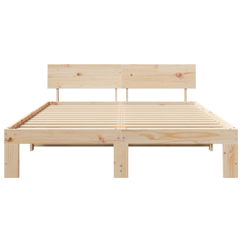Bed Frame with Headboard Natural 140 x 200 cm Solid Pine Wood
