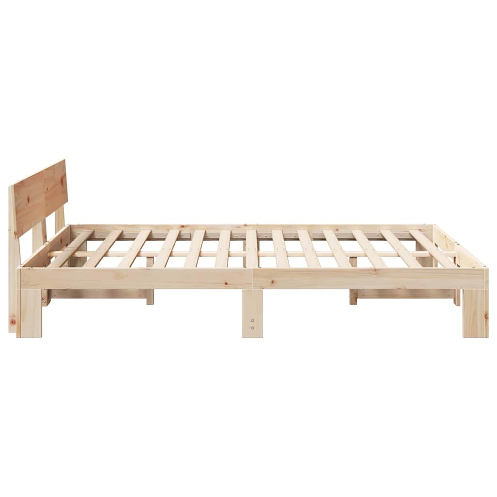 Bed Frame with Headboard Natural 140 x 200 cm Solid Pine Wood