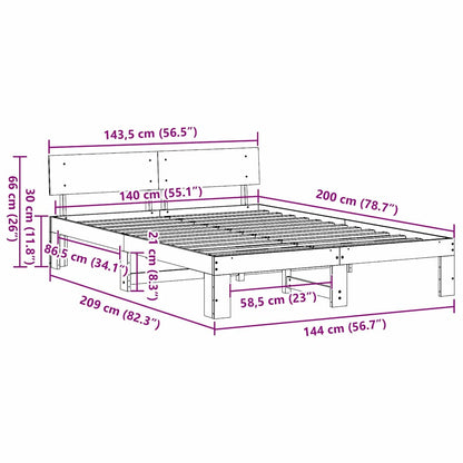 Bed Frame with Headboard White 140 x 200 cm Solid Pine Wood