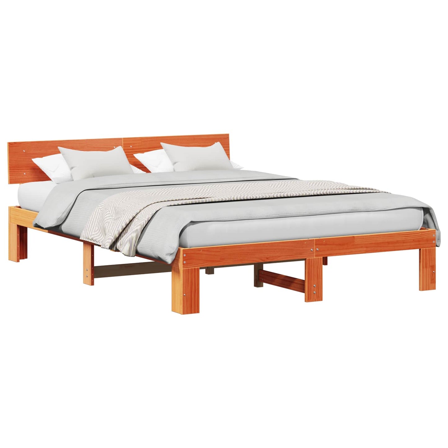 Bed Frame with Headboard Wax Brown 140 x 200 cm Solid Pine Wood