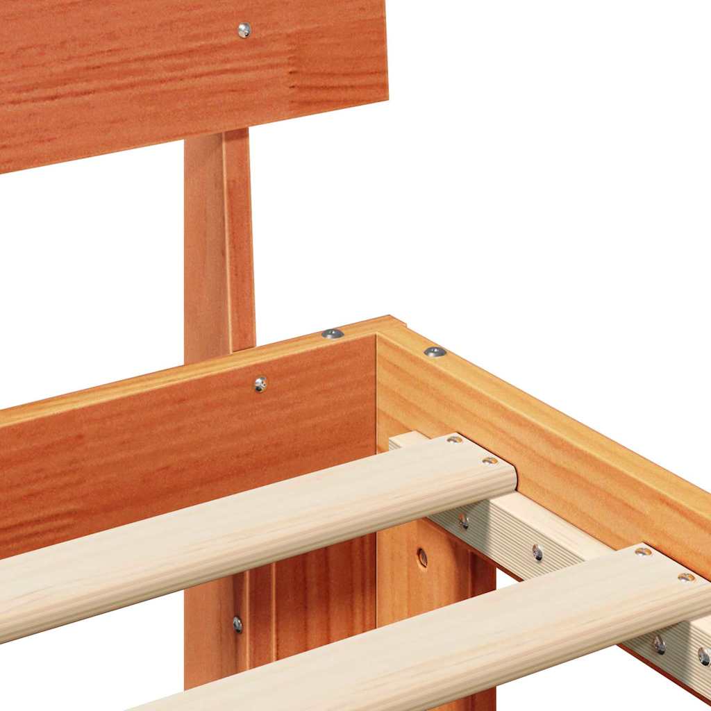 Bed Frame with Headboard Wax Brown 120 x 200 cm Solid Pine Wood