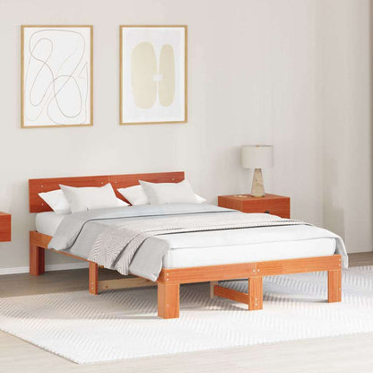 Bed Frame with Headboard Wax Brown 120 x 200 cm Solid Pine Wood
