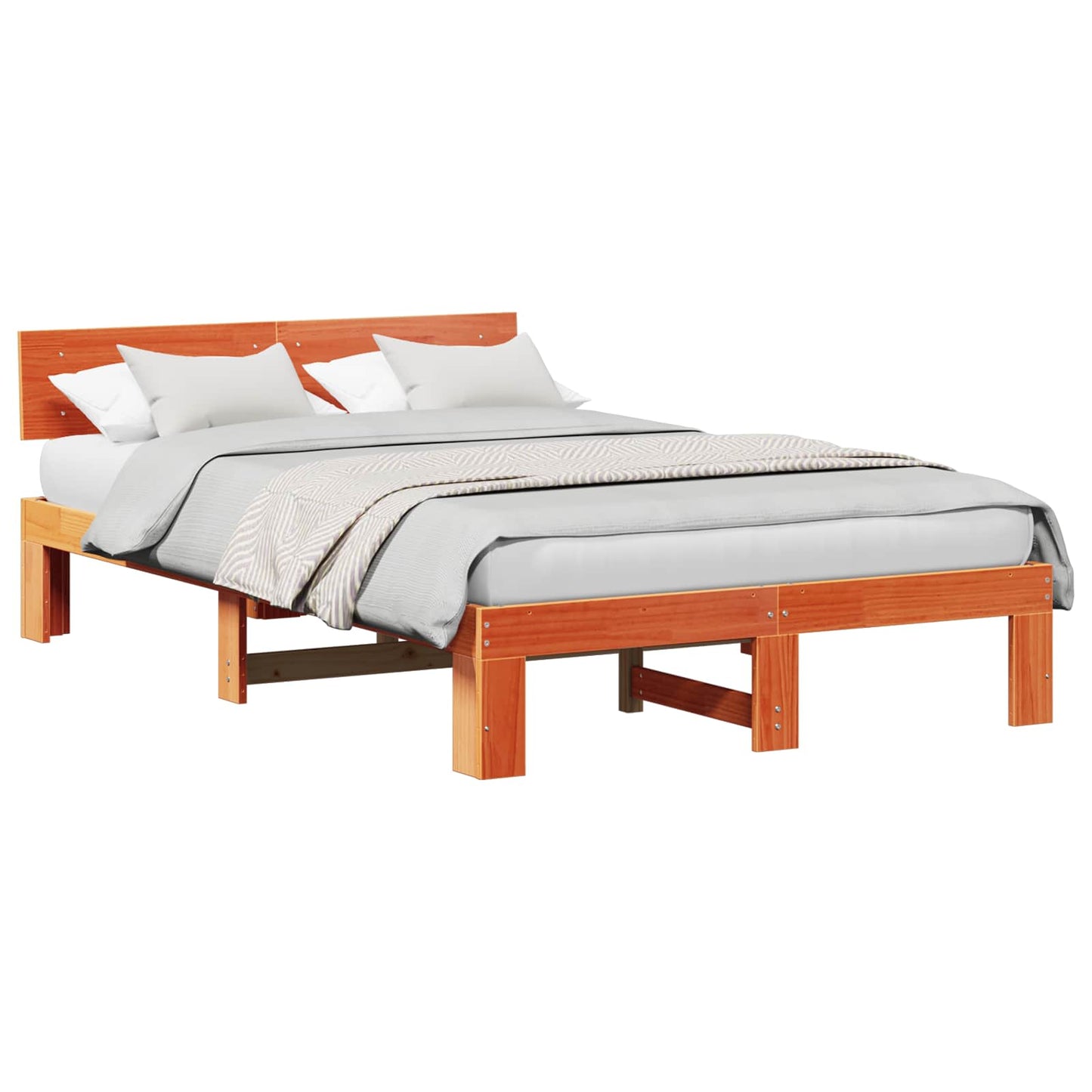 Bed Frame with Headboard Wax Brown 120 x 200 cm Solid Pine Wood