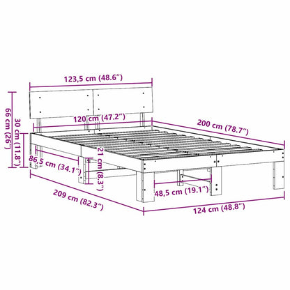 Bed Frame with Headboard Wax Brown 120 x 200 cm Solid Pine Wood