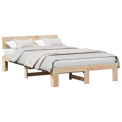 Bed Frame with Headboard Natural 140 x 190 cm Solid Pine Wood