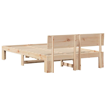 Bed Frame with Headboard Natural 140 x 190 cm Solid Pine Wood