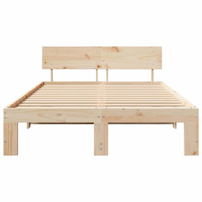 Bed Frame with Headboard Natural 140 x 190 cm Solid Pine Wood