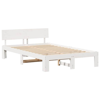Bed Frame with Headboard White 140 x 190 cm Solid Pine Wood