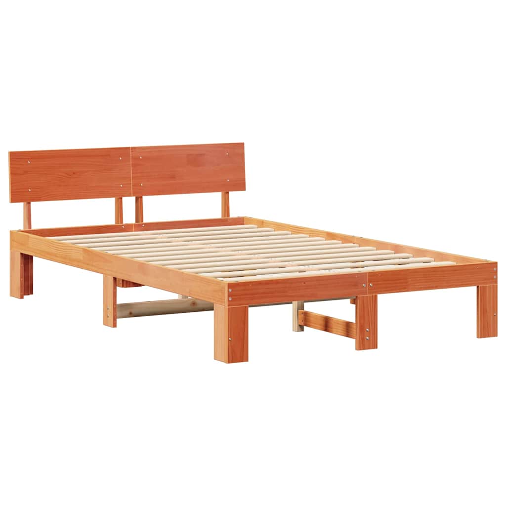 Bed Frame with Headboard Wax Brown 140 x 190 cm Solid Pine Wood