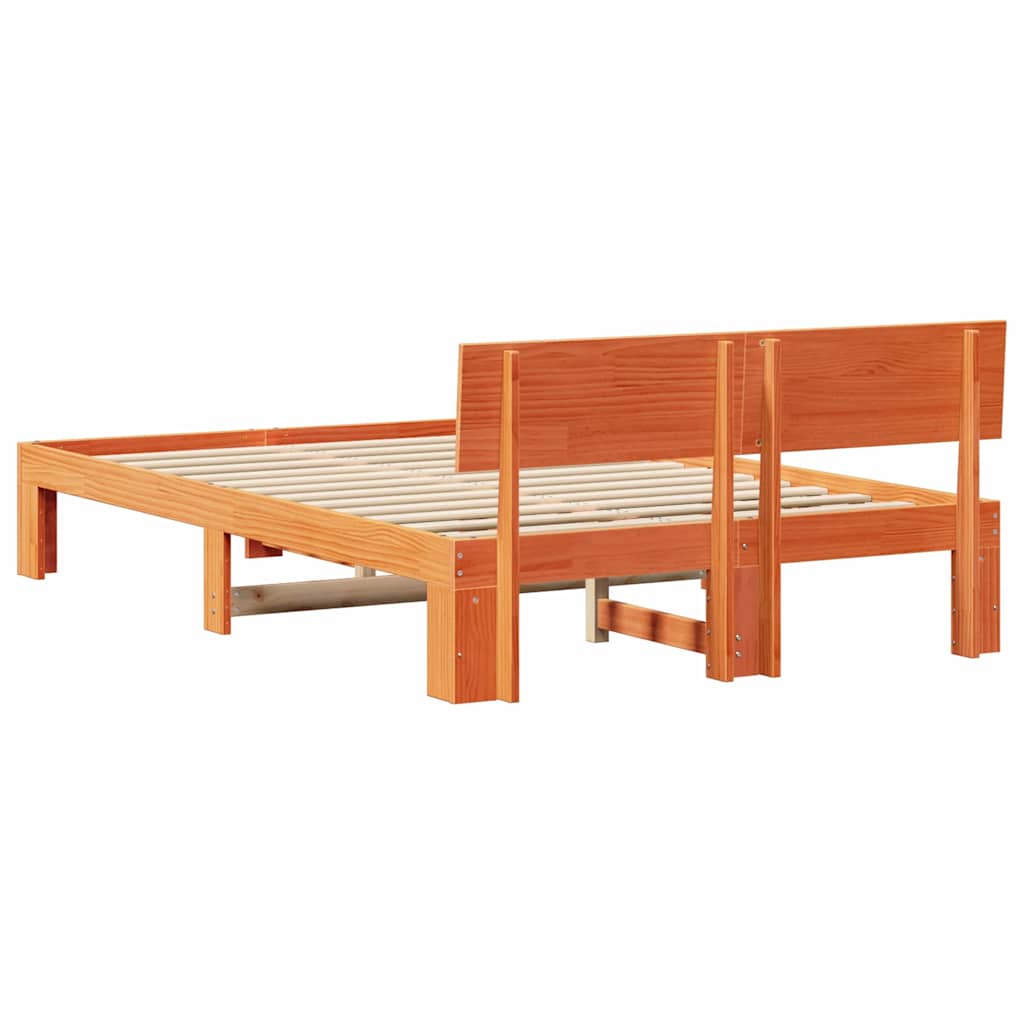 Bed Frame with Headboard Wax Brown 140 x 190 cm Solid Pine Wood
