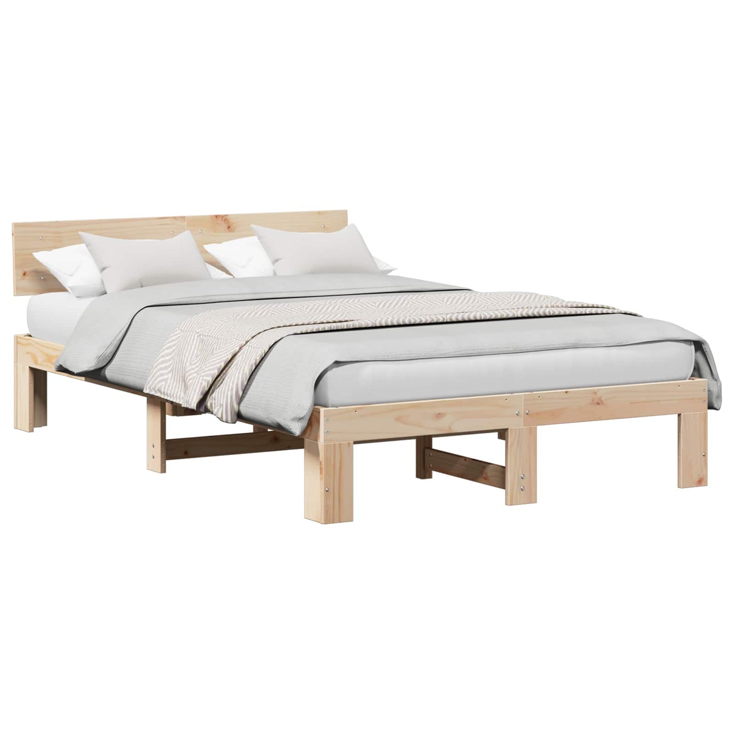Bed Frame with Headboard Natural 135 x 190 cm Solid Pine Wood