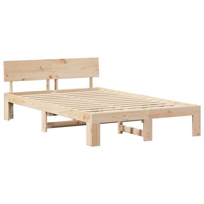 Bed Frame with Headboard Natural 135 x 190 cm Solid Pine Wood
