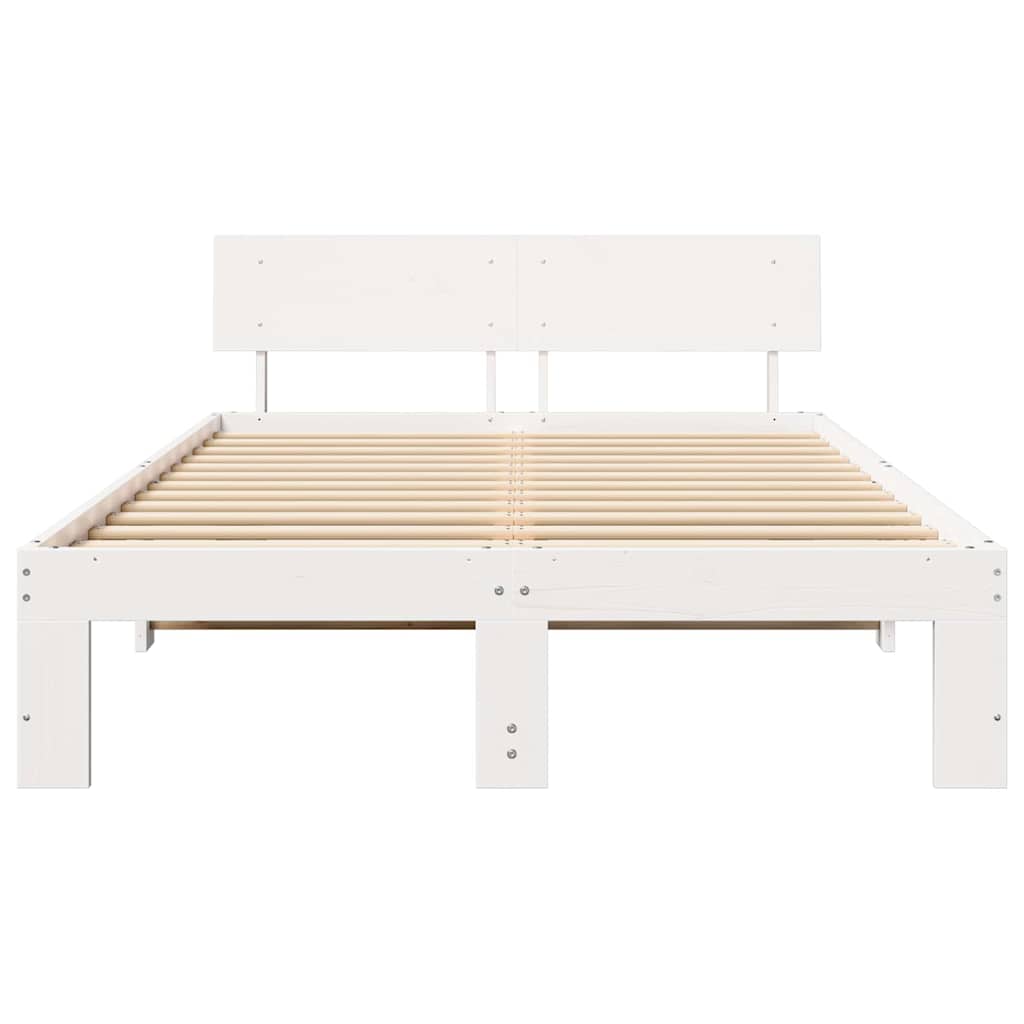 Bed Frame with Headboard White 135 x 190 cm Solid Pine Wood