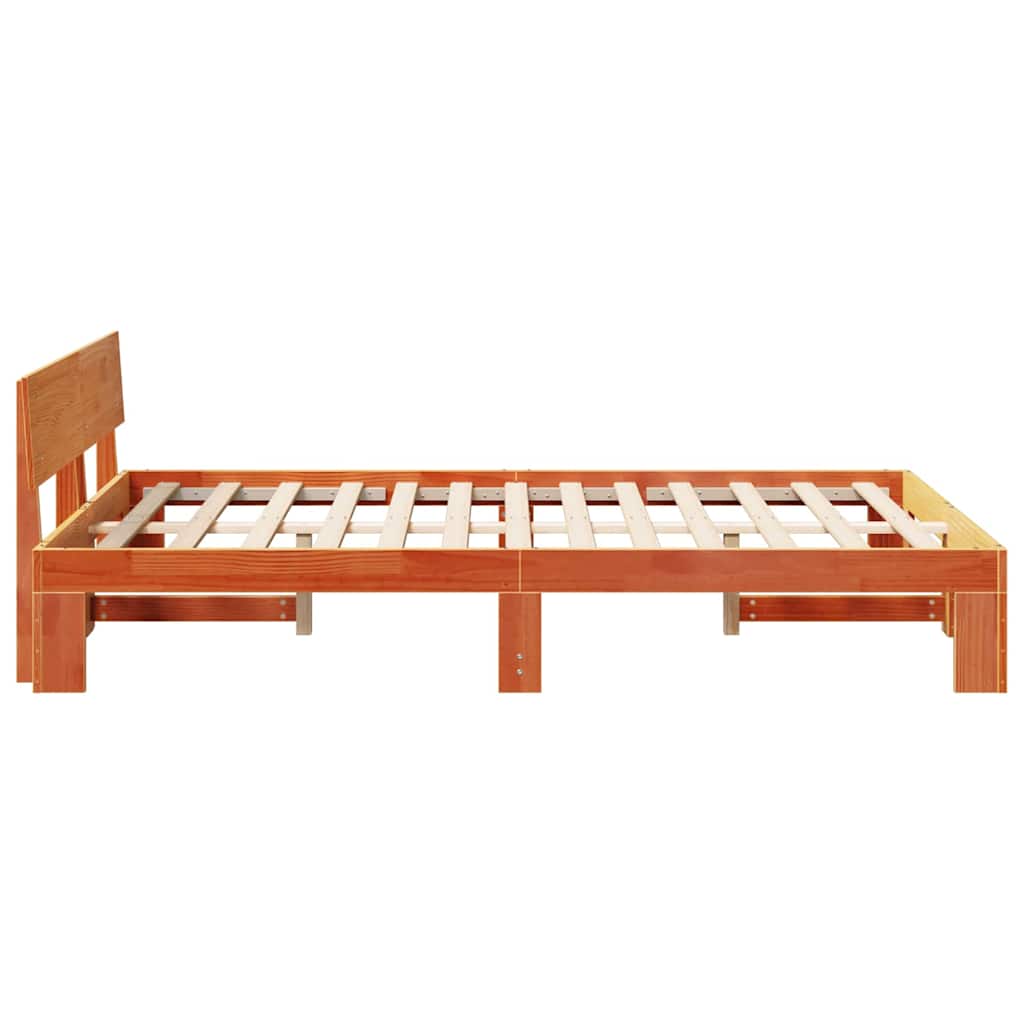 Bed Frame with Headboard Wax Brown 135 x 190 cm Solid Pine Wood