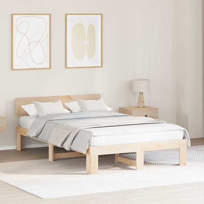 Bed Frame with Headboard Natural 120 x 190 cm Solid Pine Wood