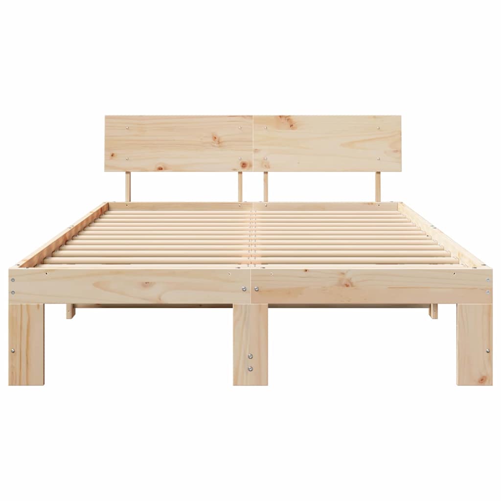 Bed Frame with Headboard Natural 120 x 190 cm Solid Pine Wood