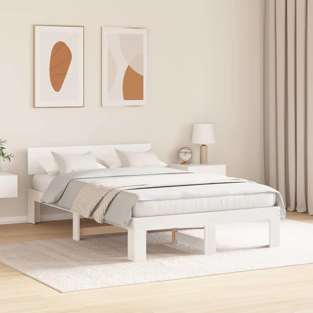 Bed Frame with Headboard White 120 x 190 cm Solid Pine Wood
