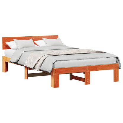 Bed Frame with Headboard Wax Brown 120 x 190 cm Solid Pine Wood