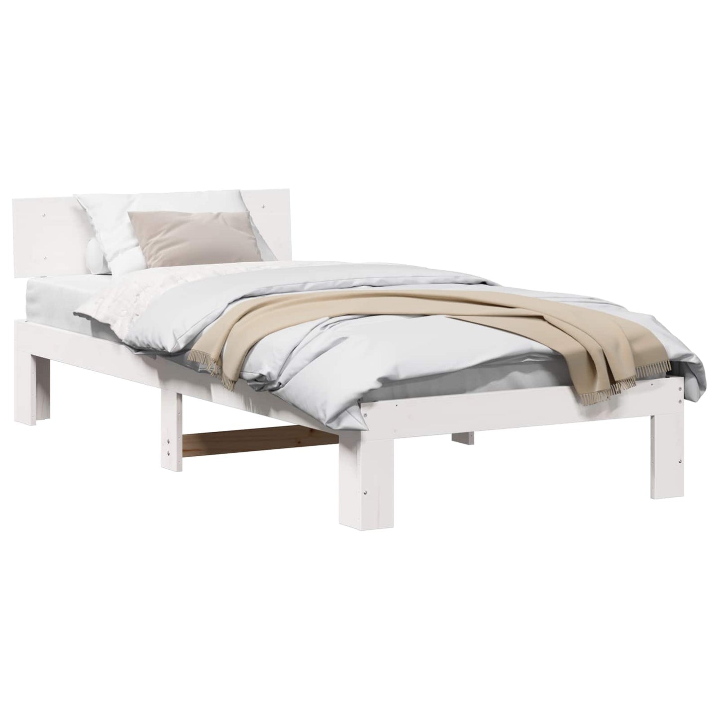 Bed Frame with Headboard White 100 x 200 cm Solid Pine Wood