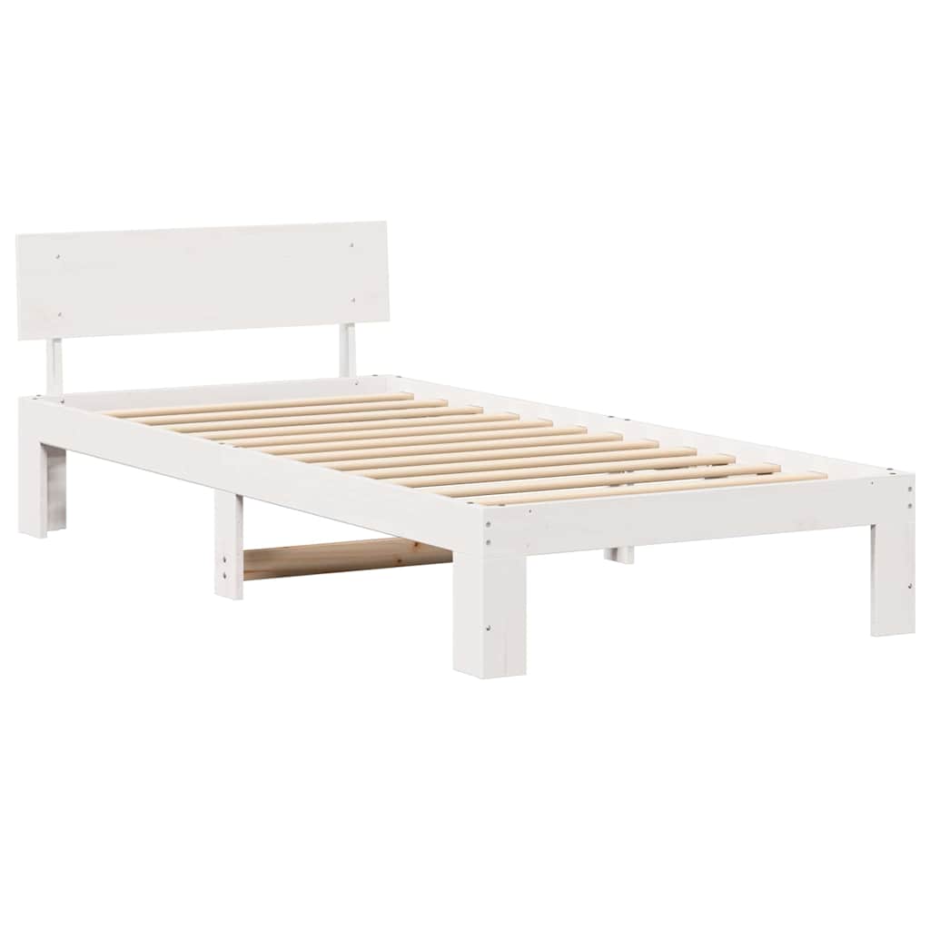 Bed Frame with Headboard White 100 x 200 cm Solid Pine Wood