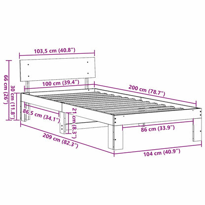 Bed Frame with Headboard White 100 x 200 cm Solid Pine Wood